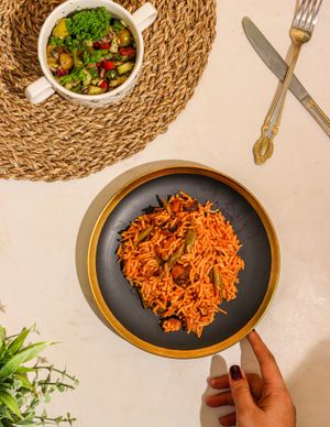 Nirvana in a bowl, Basmati rice, string beans, mushrooms and jackfruit served with a side of Shirazi Salad!  at Gaia Healing Meals in Quezon City