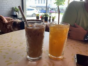 Iced pink princess and orange juice   at Bury Me Standing in Cairns