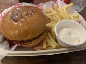 Future classic NOK 139 + fries NOK 39 + garlic Mayo NOK 19  at Dirty Vegan - Barcode Street Food in Oslo