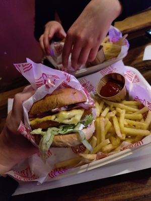 The garlicious burger with fries, they could definitely have put more garlic on there! at Dirty Vegan - Barcode Street Food in Oslo