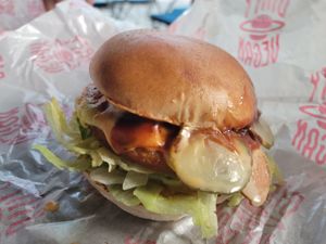 Tasty Clucker with bacon at Dirty Vegan - Barcode Street Food in Oslo