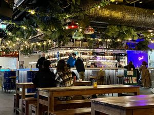 One of the seating areas and the bar   at Dirty Vegan - Barcode Street Food in Oslo