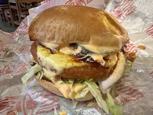 Tasty clucker burger   at Dirty Vegan - Barcode Street Food in Oslo