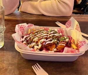 Loaded fries at Dirty Vegan - Barcode Street Food in Oslo