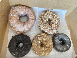 All the vegan options in one box  at Knead Doughnuts in Westerly