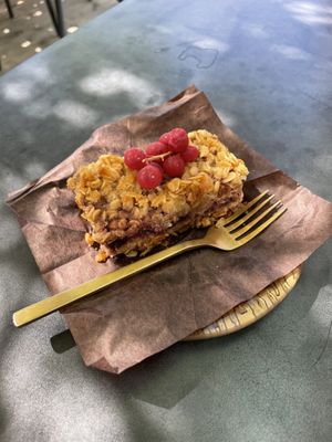 Vegan raspberry crumble bar  at Van Gogh Specialty Coffees in Willemstad