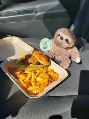 Chili Cheez Burger with Fries at Queen's Vegan Cafe in Roanoke