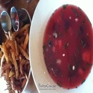 Belgian Cut Fries and Watermelon Gazpacho! at Elk Creek Cafe and Aleworks in Millheim