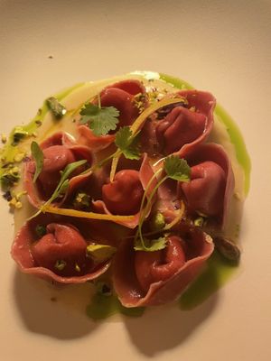 Ricotta tortellini Trust me smaller than it looks  at MUDRA Plant Based  in Madrid