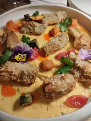 Artichokes, you must try it no question at MUDRA Plant Based  in Madrid