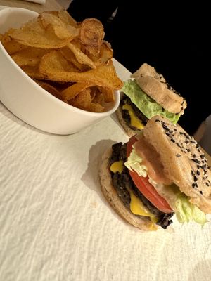 Double burger portobello at MUDRA Plant Based  in Madrid