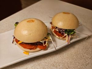 These sliders were de-lish. The buns was so soft and fresh! at MUDRA Plant Based  in Madrid