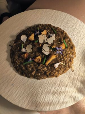 Mushroom risotto at MUDRA Plant Based  in Madrid
