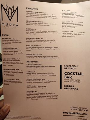 Menu at MUDRA Plant Based  in Madrid