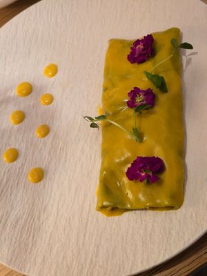 Mushroom canalonni at MUDRA Plant Based  in Madrid