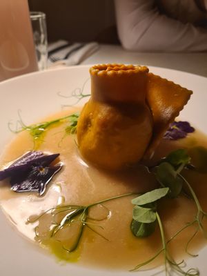 stuffed pasta at MUDRA Plant Based  in Madrid