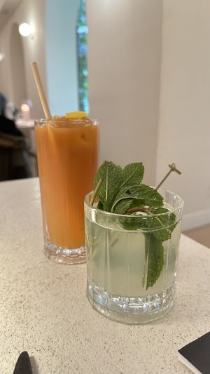 Yuzu tea, Lemonde with mint/gingerr  at MUDRA Plant Based  in Madrid