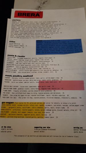 Vegan menu section at BRERA in Las Vegas