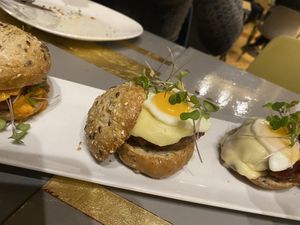 Burger (1 vegan the rest veggie)   at Amberes The Vegetarian Wine And Cocktail Bar in Valencia