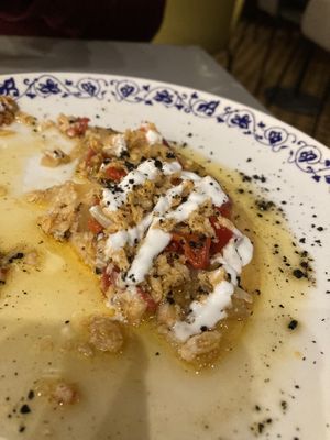 Corn flatbread - covered in deliciousness   at Amberes The Vegetarian Wine And Cocktail Bar in Valencia