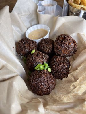 Caulafel Balls were flavorful !  at The Wild Hare in Stillwater