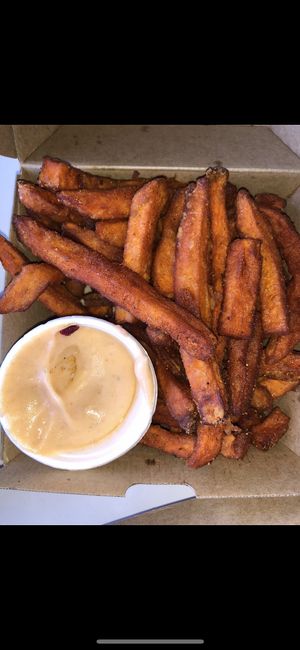 Sweet potato fries with sauce   at Fulani - Afro Caribbean Street Food in Oslo