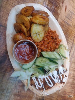 Jerk mix with plantain at Fulani - Afro Caribbean Street Food in Oslo
