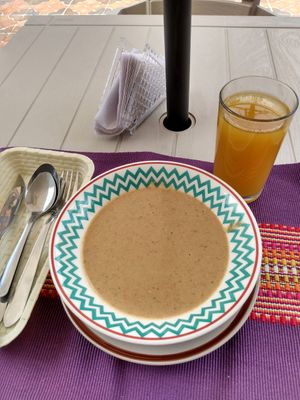 Creamy peanut soup at Las Veganas in Medellin