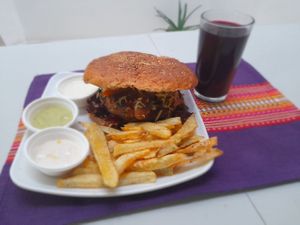 King Krishna burguer... you will get crazy at Las Veganas in Medellin