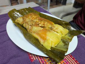 Stuffed tamal at Las Veganas in Medellin