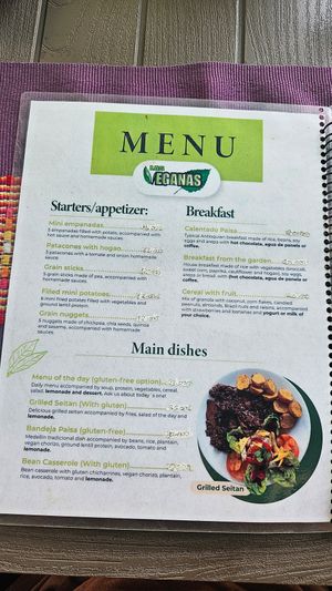 Menu at Las Veganas in Medellin