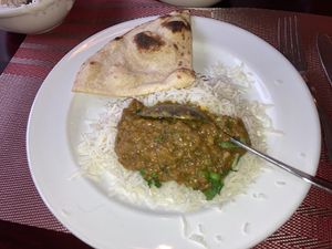 Baingan Bartha and roti at Manhattan Indian Flavor in New York City