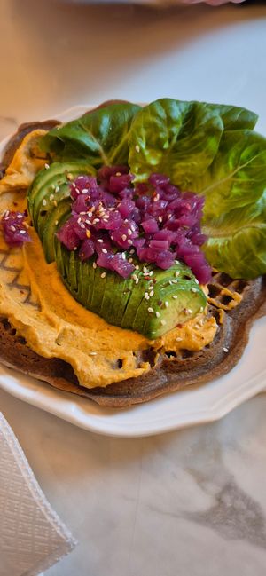 savory waffle at Oslo Raw Frogner in Oslo