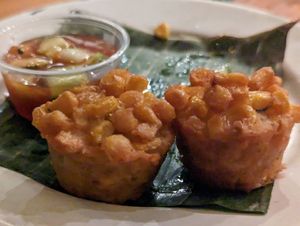 Vegan corn fritters at Bangrak Market in Seattle
