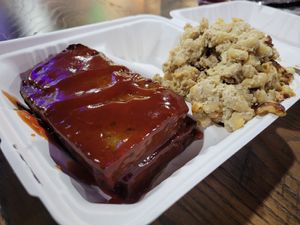 BBQ "ribs" w/ mac n "cheese" side at NuVegan - epiQ Food Hall in Woodbridge