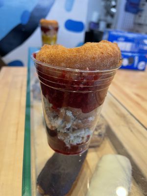 Vegan special: cake donut/berry jelly/lemon jelly combo   at Strange Donuts in Creve Coeur