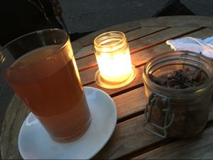 ginger-coco-";crunch"; (not crunchy) & chai at Jivamukti Canteen in Berlin