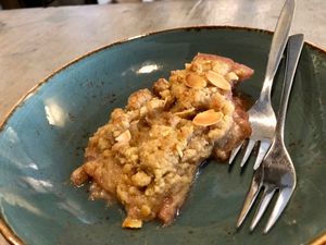 rhubarb crumble cake at Jivamukti Canteen in Berlin