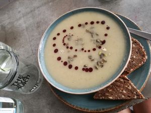 Celery-apple-soup. at Jivamukti Canteen in Berlin