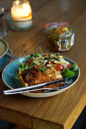 Quiche and salad at Jivamukti Canteen in Berlin