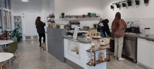 Counter/prep/cash register area.  The white cabinet is where the baked good were located (SOME of which were vegan.) at Mountain Wellness in Heber City