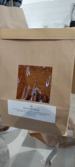 Bag of to-go DELICIOUS vegan, gluten-free chocolate chip cookies, sweetened with coconut sugar.  at Mountain Wellness in Heber City