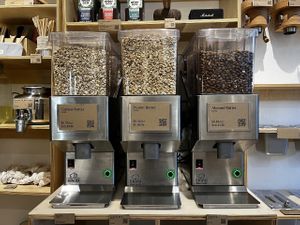 Fresh grind nut butter machines! at Ethikli in Long Beach