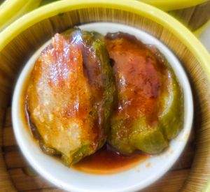 Vegetarian stuffed bitter gourd at Shan Vege Dimsum 膳济素食点心楼 in Johor Bahru