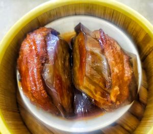 Vegetarian stuffed eggplant at Shan Vege Dimsum 膳济素食点心楼 in Johor Bahru
