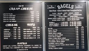 Wall menu at Bagel Bob's in New York City