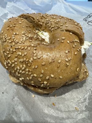 Whole wheat sesame with tofu scallion   at Bagel Bob's in New York City