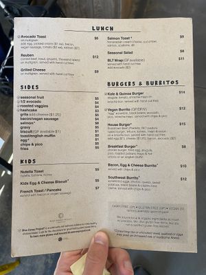 Back menu  at Morning Social in Brevard