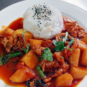 Braised Gluten Meal at Loving Hut in Douala