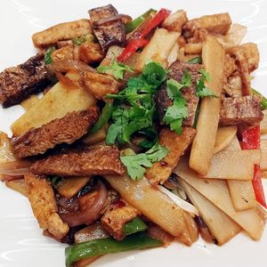 Vegan Braised Pork with Bamboo Shoot at Loving Hut in Douala